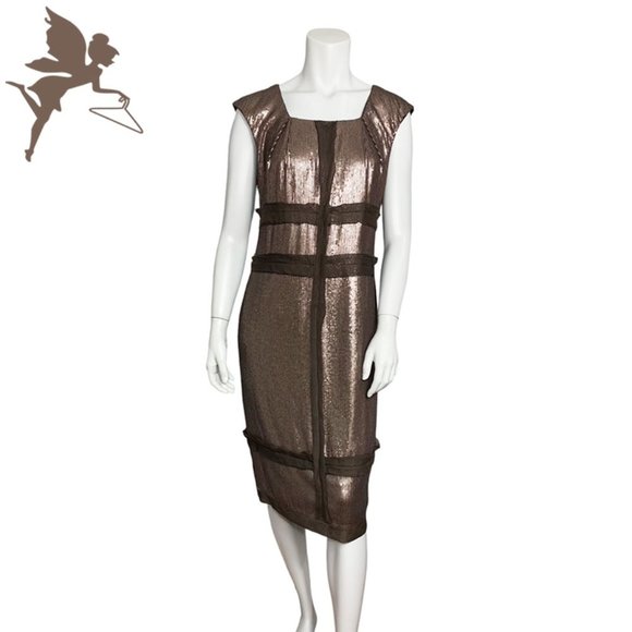 ROBERT RODRIGUEZ Sequin Panel Mesh Trim Dress